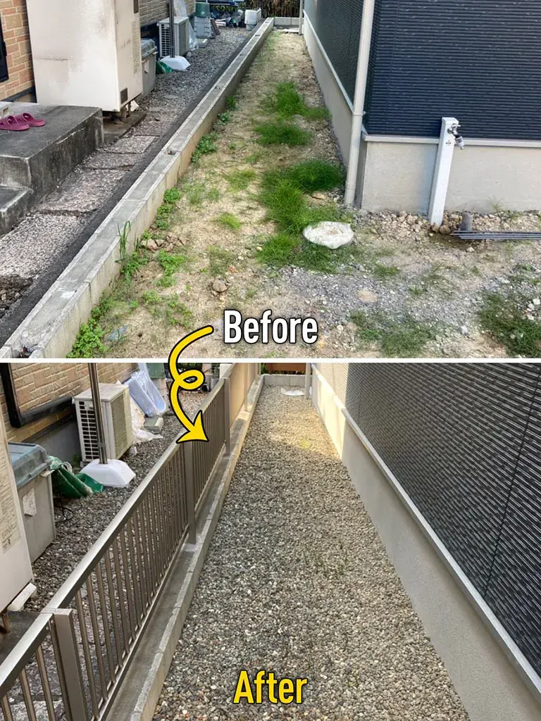 雑草対策犬走り砂利敷き工事