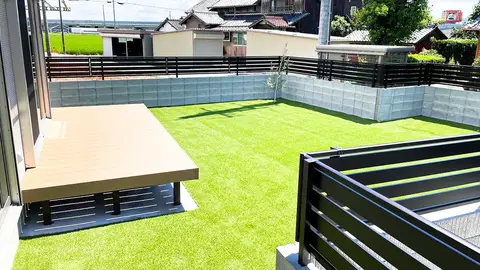 愛知県のフェンス・デッキ・テラス・芝・植栽の施工事例